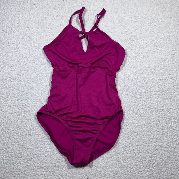Nike Womens One Piece Swim Suit sz XL Stretch Dark Pink Key Hole Bathing Suit - Picture 1 of 6